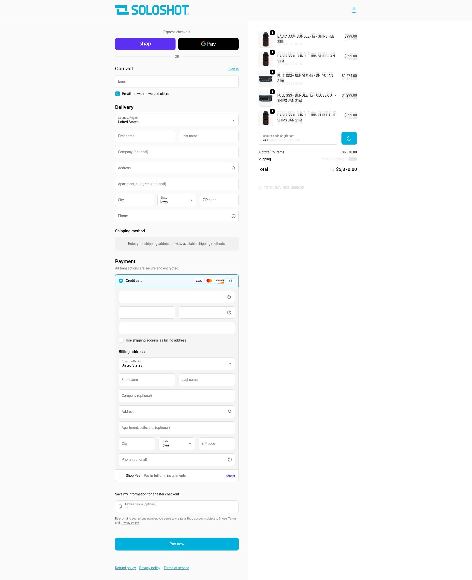 SoloShot checkout page showing SoloShot discount code box | Screenshot taken by SimplyCodes community member on Feb 4, 2026