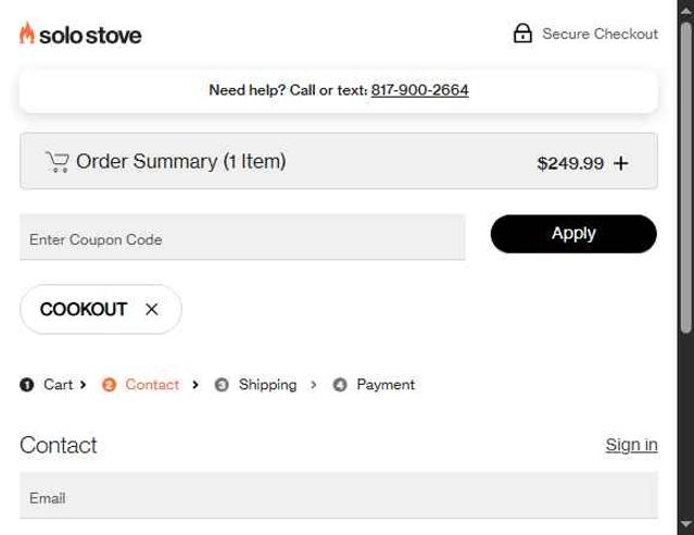 Solo Stove checkout page showing Solo Stove coupon code box | Screenshot taken by SimplyCodes community member on Sep 29, 2025