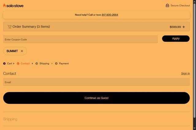 Solo Stove checkout page showing Solo Stove coupon code box | Screenshot taken by SimplyCodes community member on Sep 30, 2025
