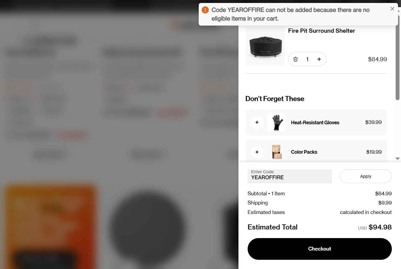 Solo Stove checkout page showing Solo Stove coupon code box | Screenshot taken by SimplyCodes community member on Feb 9, 2026