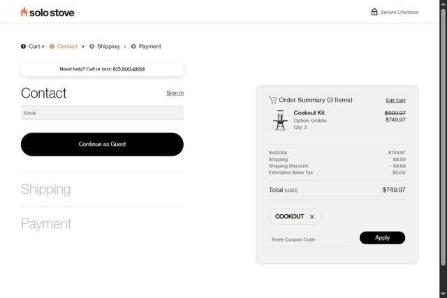 Solo Stove checkout page showing Solo Stove coupon code box | Screenshot taken by SimplyCodes community member on Sep 24, 2025