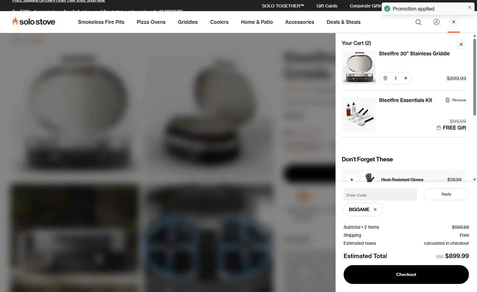 Solo Stove checkout page showing Solo Stove coupon code box | Screenshot taken by SimplyCodes community member on Jan 29, 2026