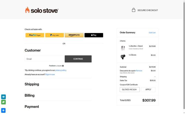 Solo Stove checkout page showing Solo Stove coupon code box | Screenshot taken by SimplyCodes community member on Aug 27, 2025