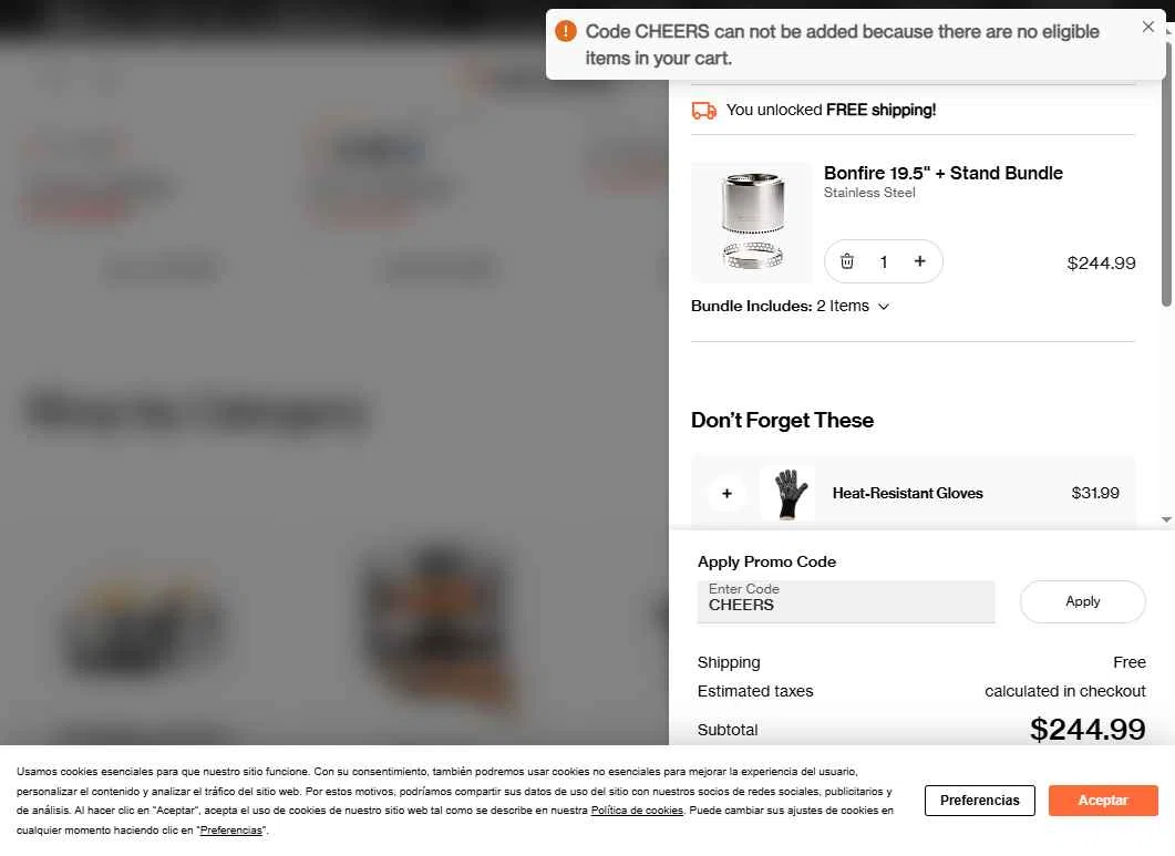 Solo Stove checkout page showing Solo Stove coupon code box | Screenshot taken by SimplyCodes community member on Dec 14, 2025