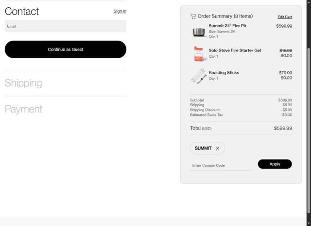 Solo Stove checkout page showing Solo Stove coupon code box | Screenshot taken by SimplyCodes community member on Sep 30, 2025