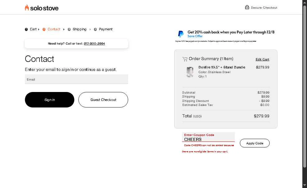 Solo Stove checkout page showing Solo Stove coupon code box | Screenshot taken by SimplyCodes community member on Nov 25, 2025
