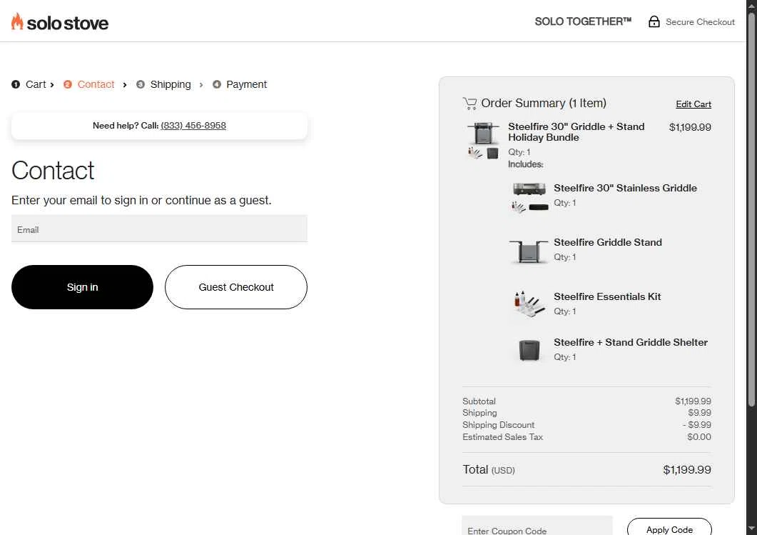 Solo Stove checkout page showing Solo Stove coupon code box | Screenshot taken by SimplyCodes community member on Dec 25, 2025