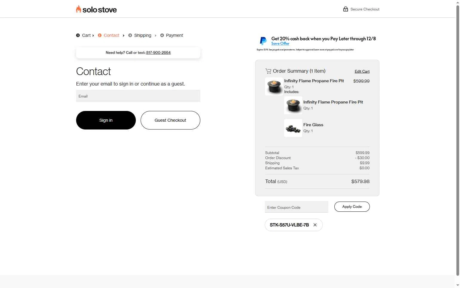Solo Stove checkout page showing Solo Stove coupon code box | Screenshot taken by SimplyCodes community member on Nov 22, 2025