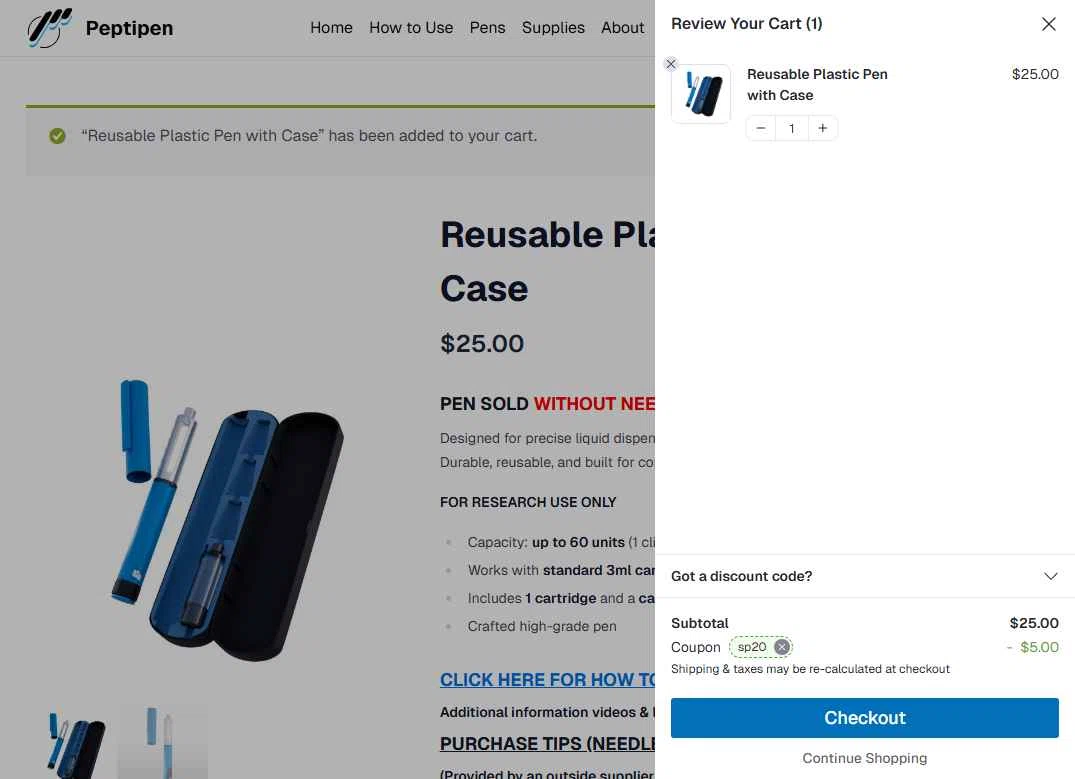 Solution Peptides checkout page showing Solution Peptides coupon code box | Screenshot taken by SimplyCodes community member on Jan 7, 2026