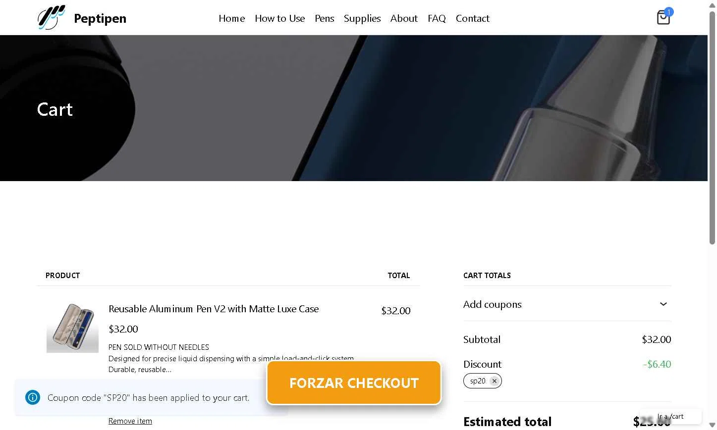 Solution Peptides checkout page showing Solution Peptides coupon code box | Screenshot taken by SimplyCodes community member on Jan 13, 2026