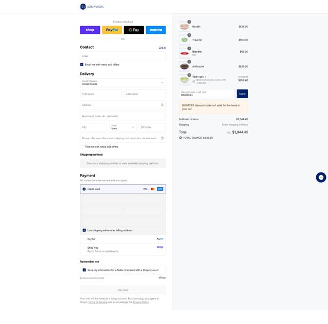 Somavedic checkout page showing Somavedic discount code box | Screenshot taken by SimplyCodes community member on Aug 29, 2025