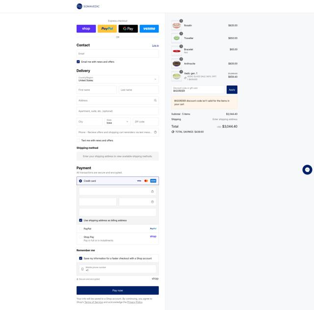 Somavedic checkout page showing Somavedic discount code box | Screenshot taken by SimplyCodes community member on Sep 6, 2025