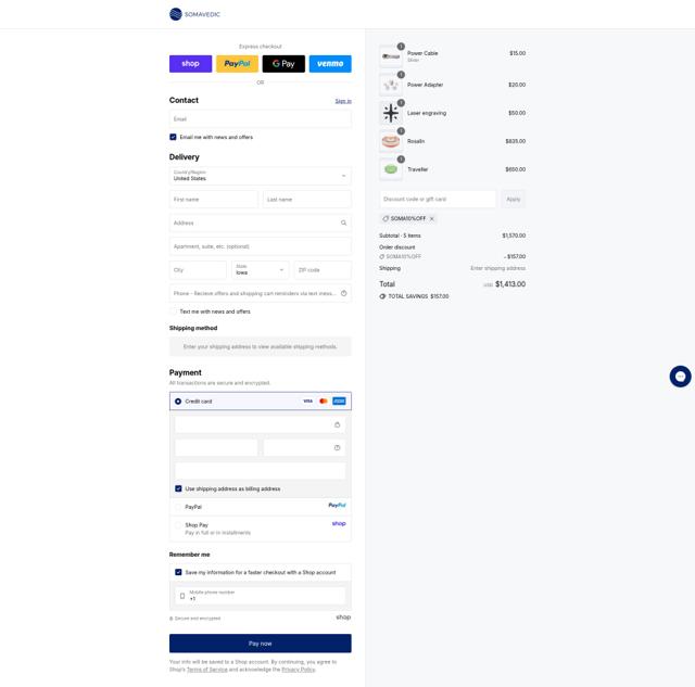 Somavedic checkout page showing Somavedic discount code box | Screenshot taken by SimplyCodes community member on Sep 10, 2025
