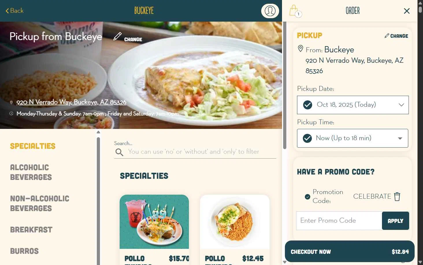 Someburros checkout page showing Someburros promo code box | Screenshot taken by SimplyCodes community member on Oct 18, 2025