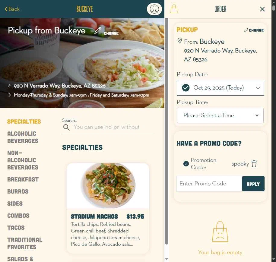 Someburros checkout page showing Someburros promo code box | Screenshot taken by SimplyCodes community member on Oct 30, 2025