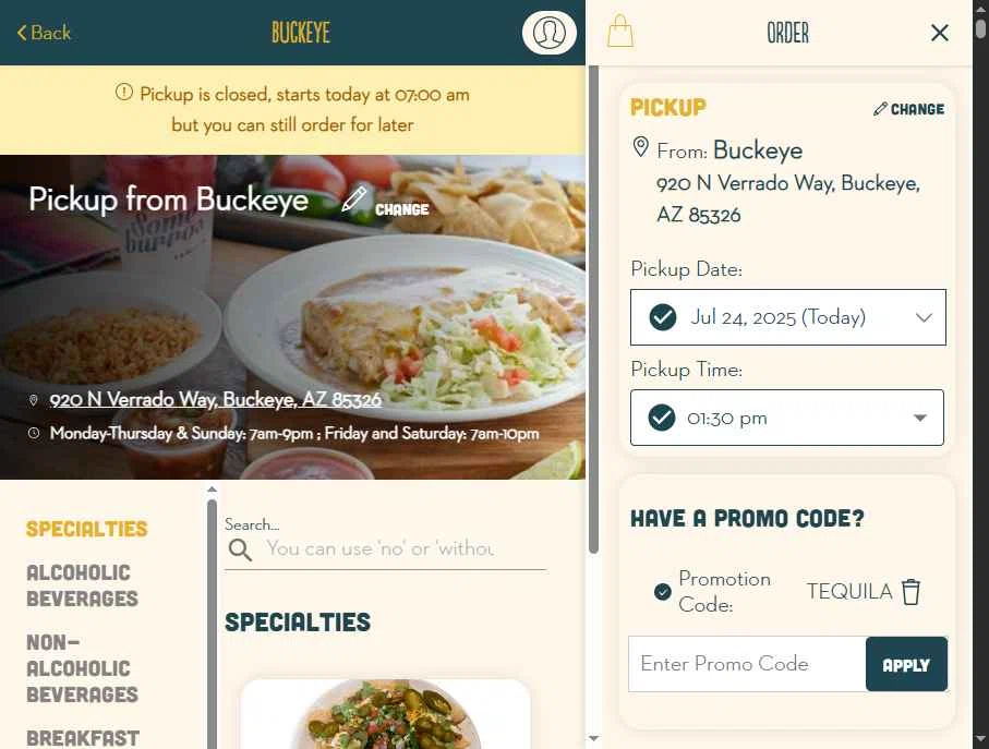 Someburros checkout page showing Someburros promo code box | Screenshot taken by SimplyCodes community member on Jul 24, 2025