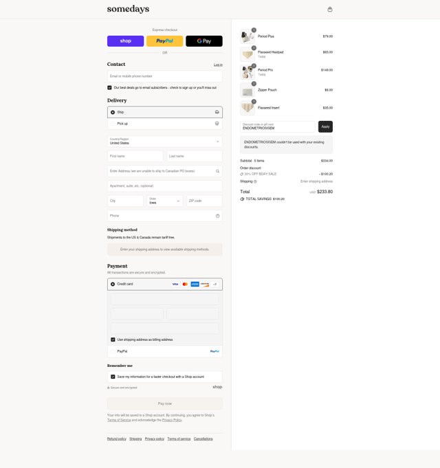 somedays checkout page showing somedays discount code box | Screenshot taken by SimplyCodes community member on Sep 8, 2025