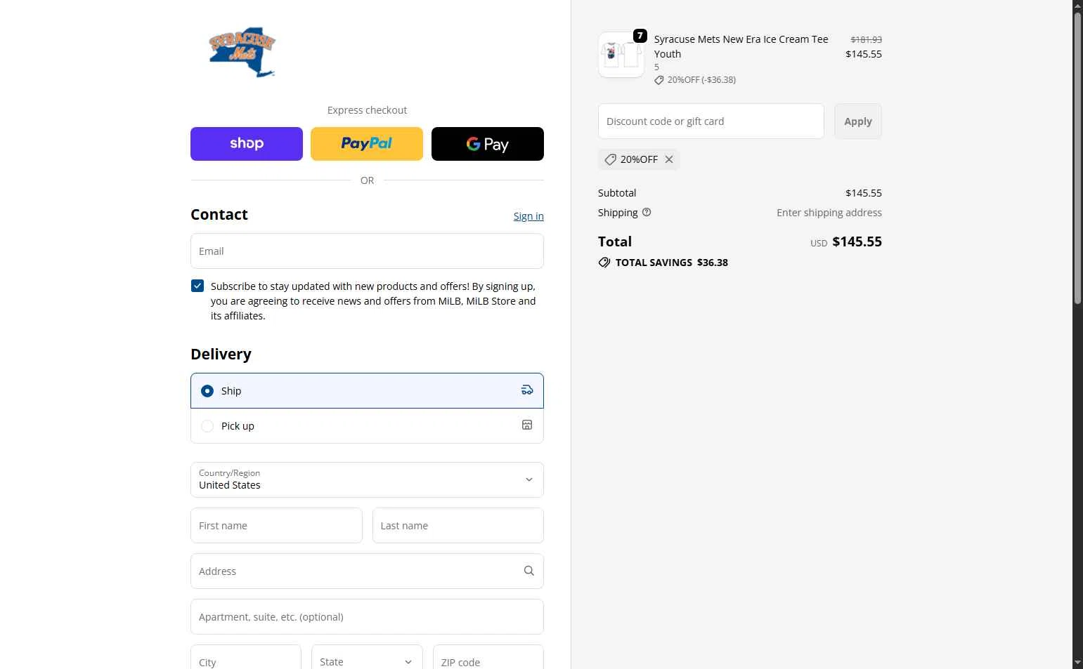 Somerset Patriots checkout page showing Somerset Patriots promo code box | Screenshot taken by SimplyCodes community member on Jan 2, 2026