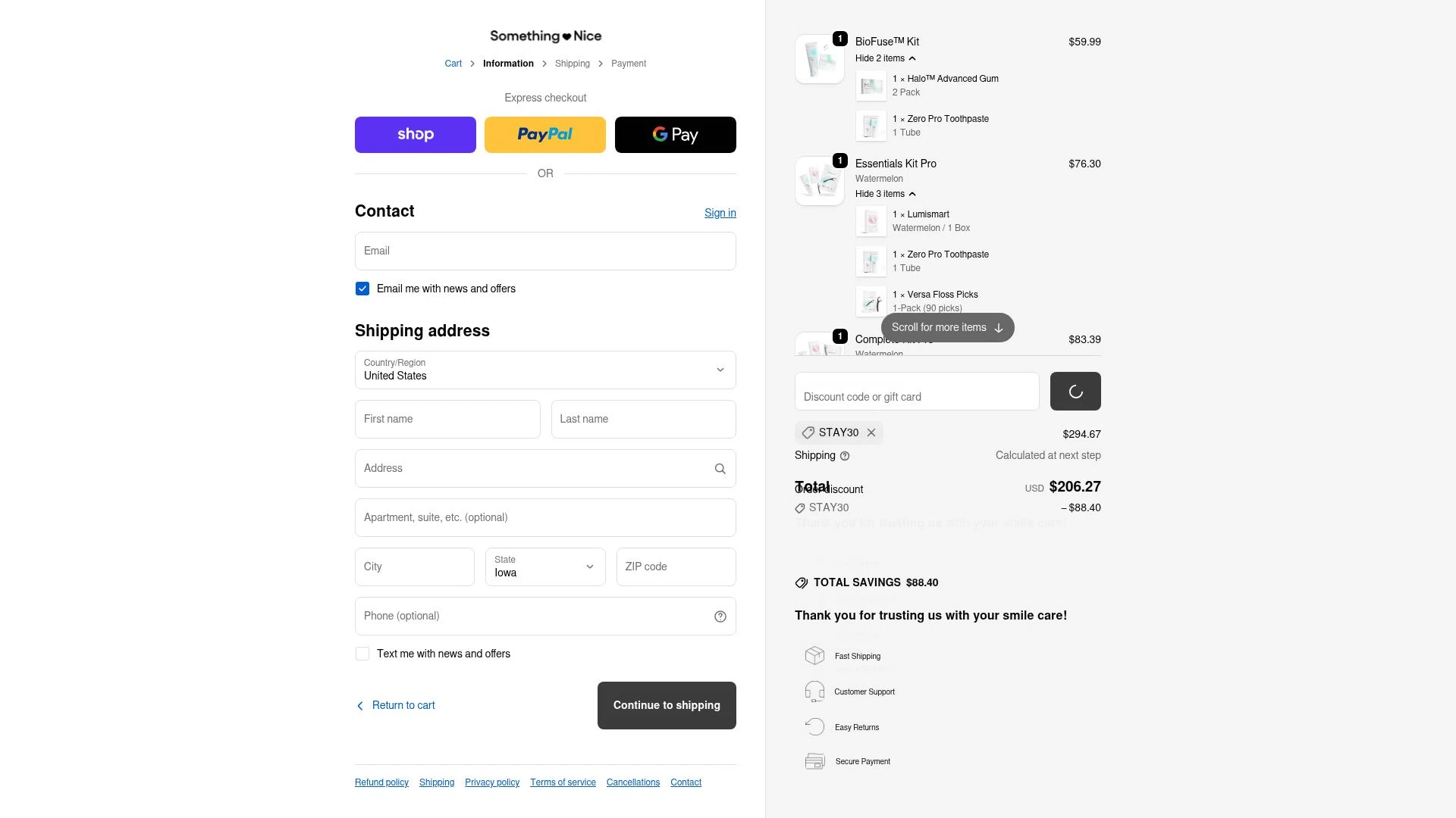 Something Nice checkout page showing Something Nice discount code box | Screenshot taken by SimplyCodes community member on Dec 29, 2025