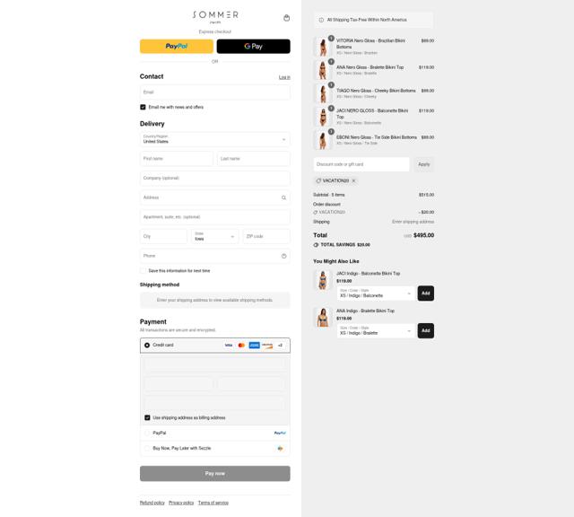Sommer Swim checkout page showing Sommer Swim discount code box | Screenshot taken by SimplyCodes community member on Sep 3, 2025