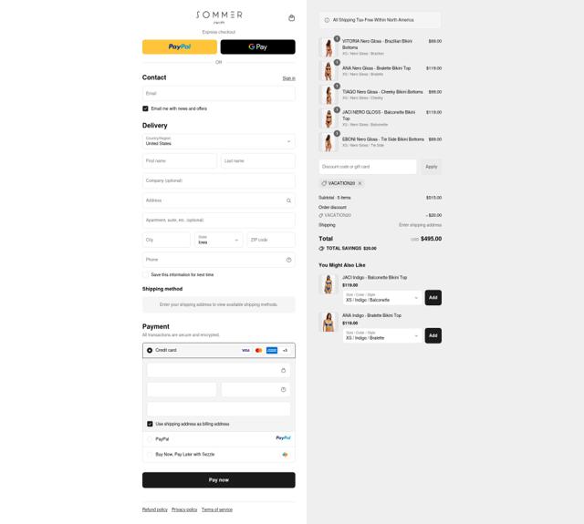 Sommer Swim checkout page showing Sommer Swim discount code box | Screenshot taken by SimplyCodes community member on Sep 11, 2025