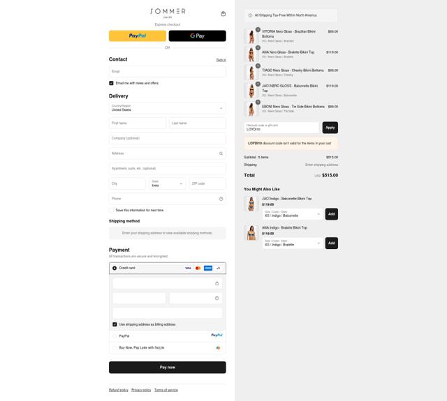 Sommer Swim checkout page showing Sommer Swim discount code box | Screenshot taken by SimplyCodes community member on Sep 11, 2025