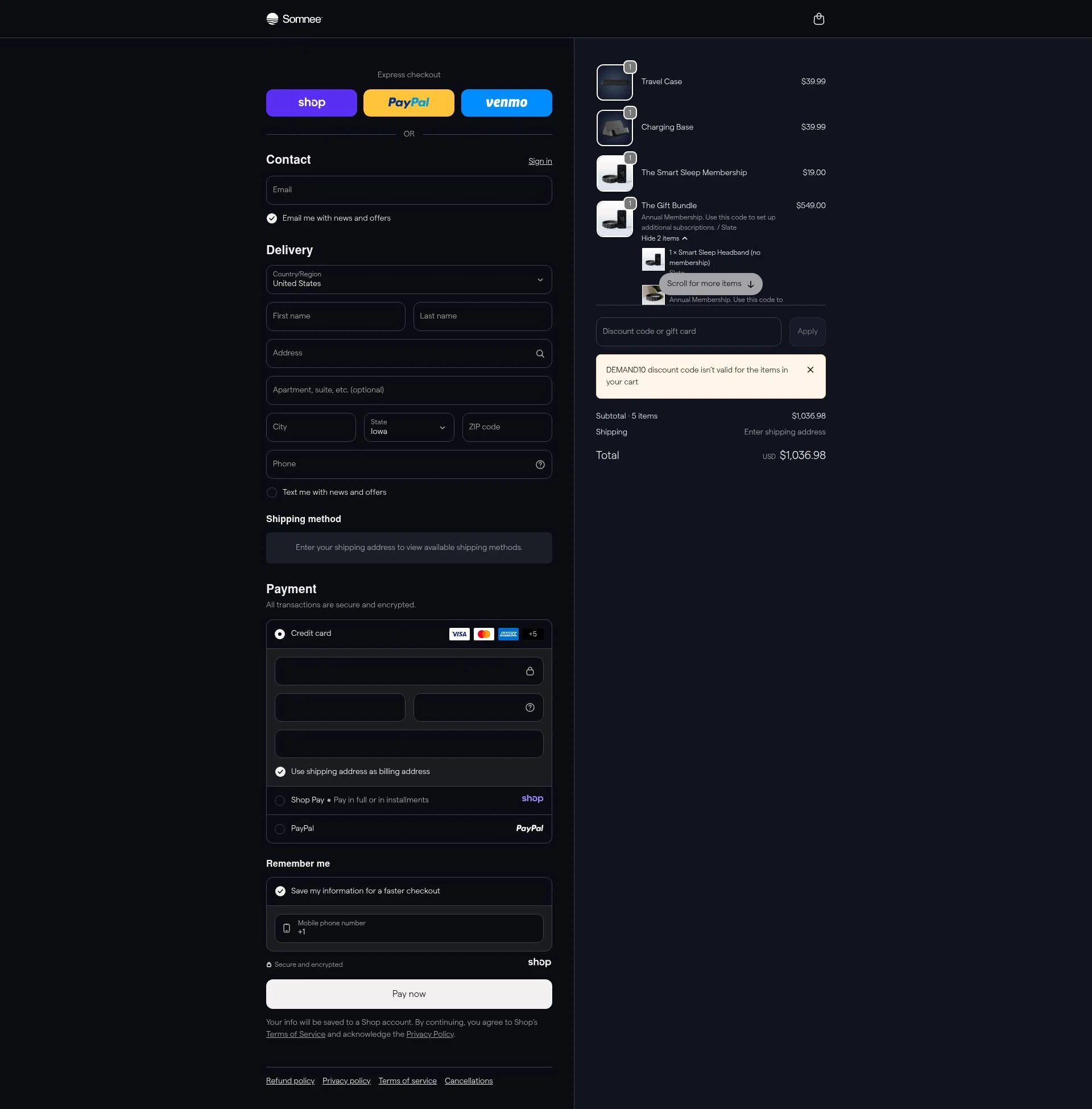 Somnee checkout page showing Somnee promo code box | Screenshot taken by SimplyCodes community member on Jan 8, 2026