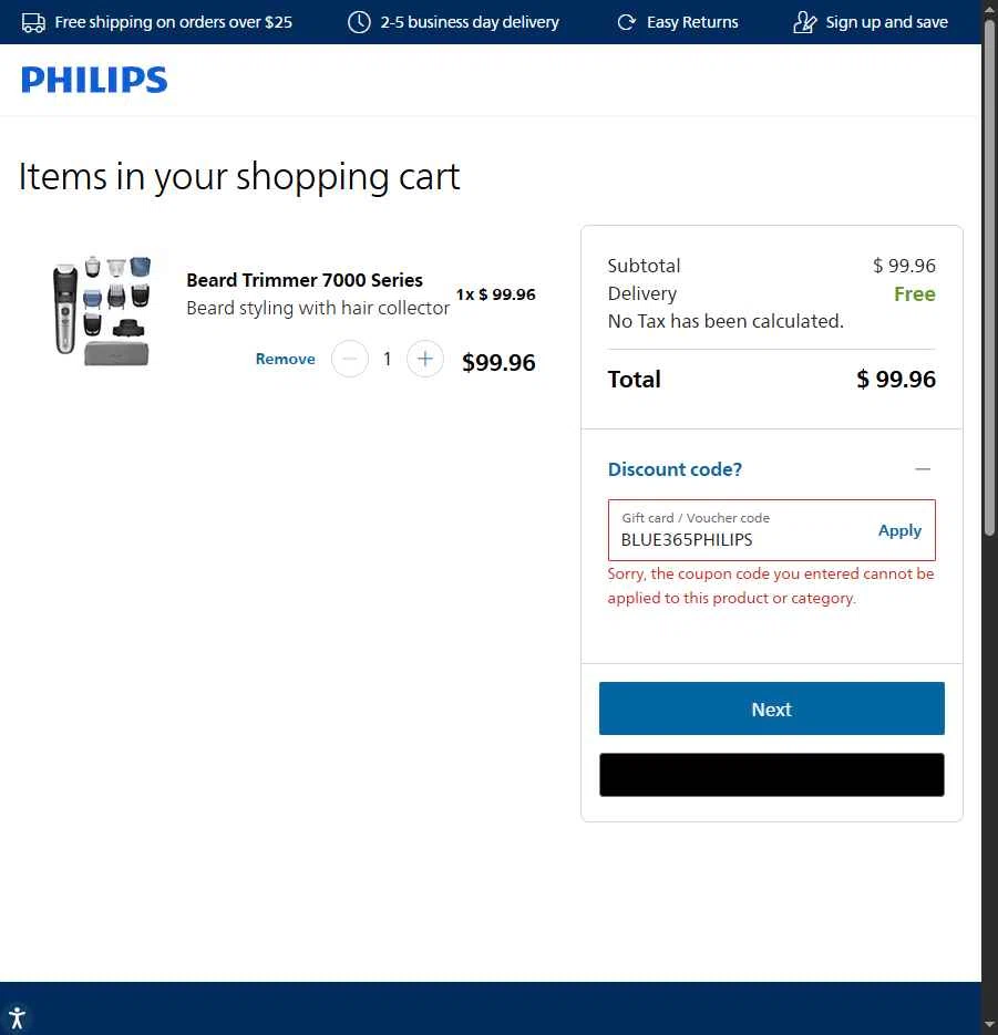 Sonicare checkout page showing Sonicare promo code box | Screenshot taken by SimplyCodes community member on Feb 4, 2026