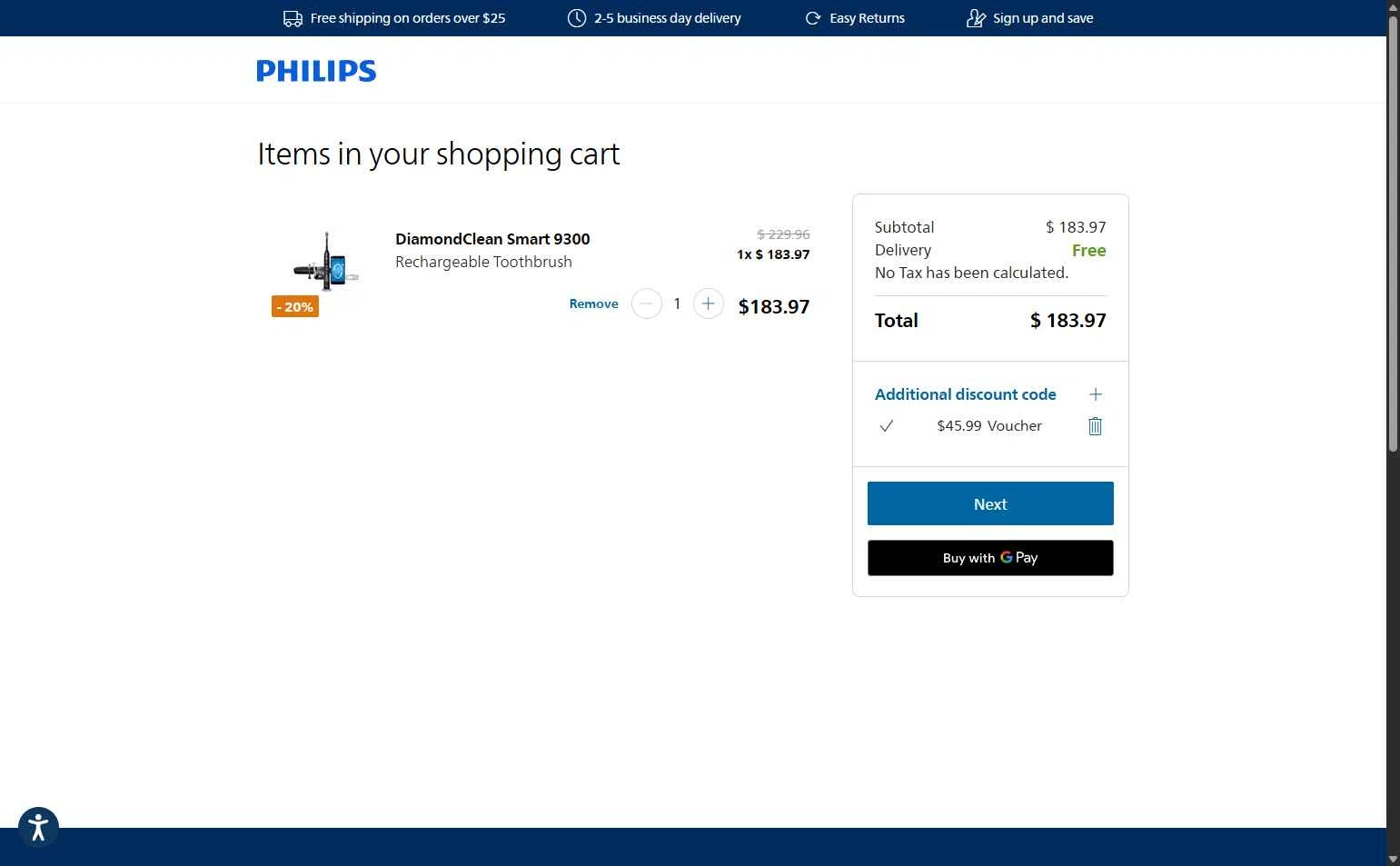 Sonicare checkout page showing Sonicare promo code box | Screenshot taken by SimplyCodes community member on Jan 4, 2026