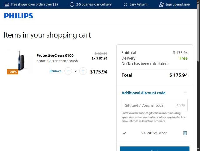 Sonicare checkout page showing Sonicare promo code box | Screenshot taken by SimplyCodes community member on Aug 30, 2025