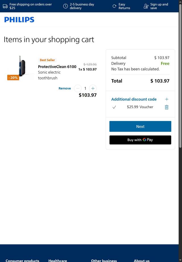 Sonicare checkout page showing Sonicare promo code box | Screenshot taken by SimplyCodes community member on Sep 28, 2025