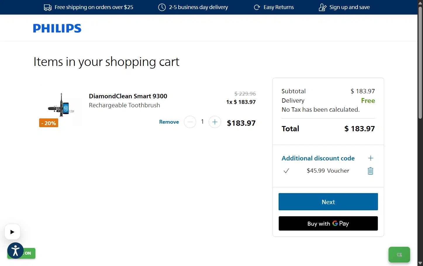 Sonicare checkout page showing Sonicare promo code box | Screenshot taken by SimplyCodes community member on Feb 2, 2026