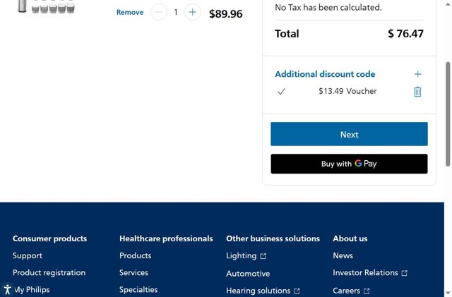 Sonicare checkout page showing Sonicare promo code box | Screenshot taken by SimplyCodes community member on Aug 7, 2025