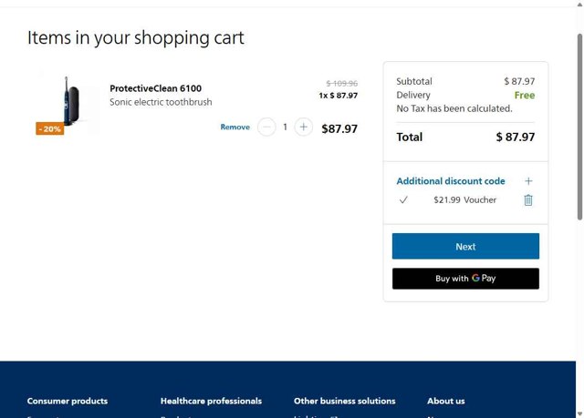 Sonicare checkout page showing Sonicare promo code box | Screenshot taken by SimplyCodes community member on Aug 1, 2025