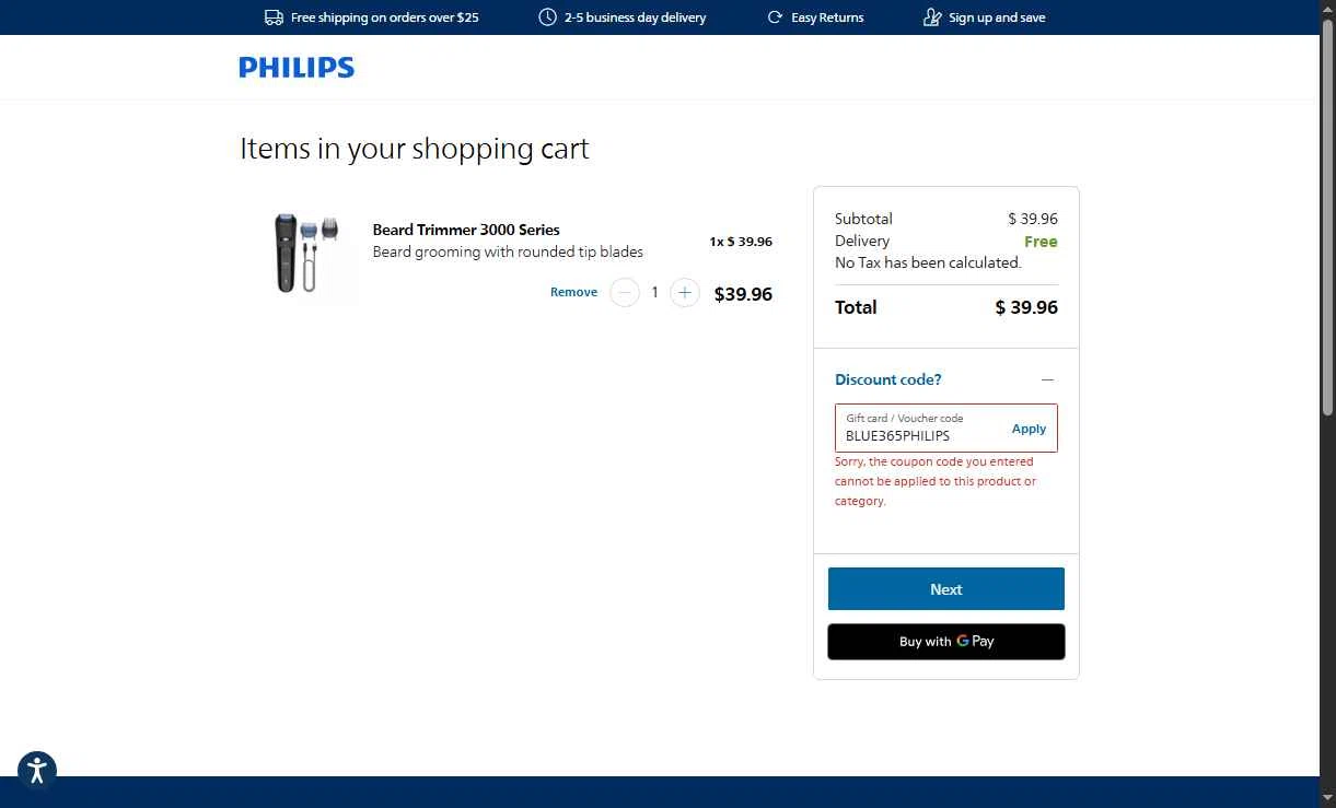 Sonicare checkout page showing Sonicare promo code box | Screenshot taken by SimplyCodes community member on Jan 6, 2026