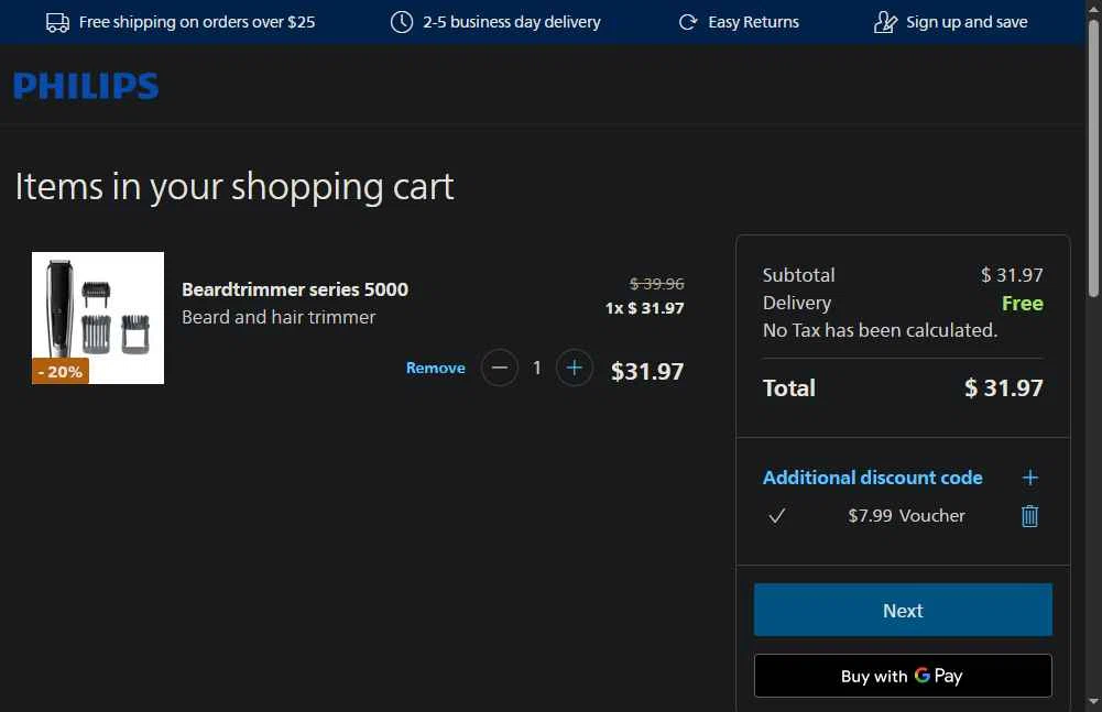Sonicare checkout page showing Sonicare promo code box | Screenshot taken by SimplyCodes community member on Dec 8, 2025