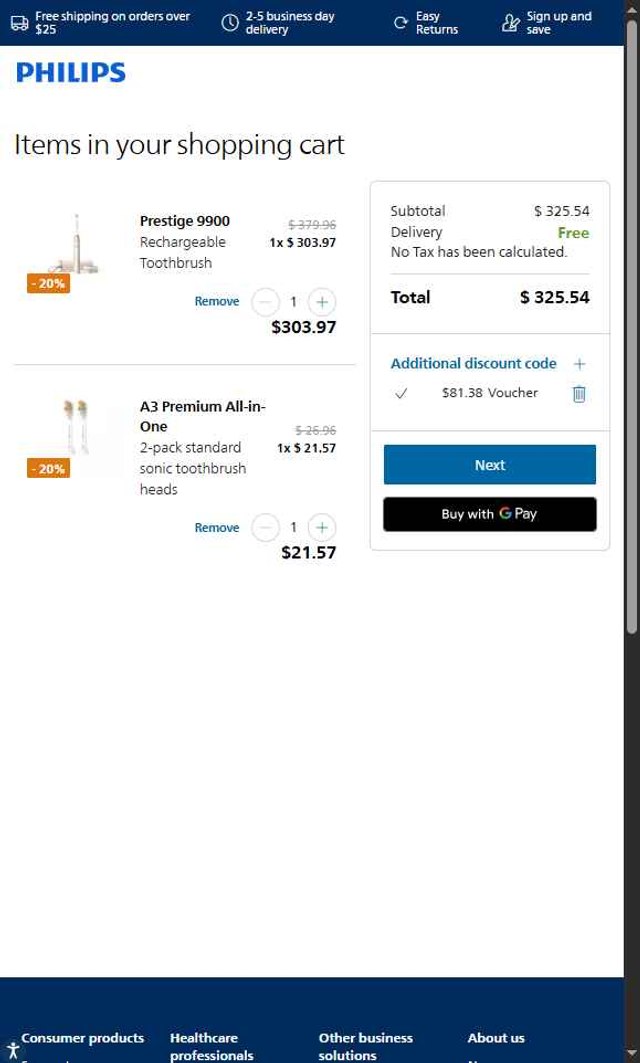 Sonicare checkout page showing Sonicare promo code box | Screenshot taken by SimplyCodes community member on Aug 5, 2025