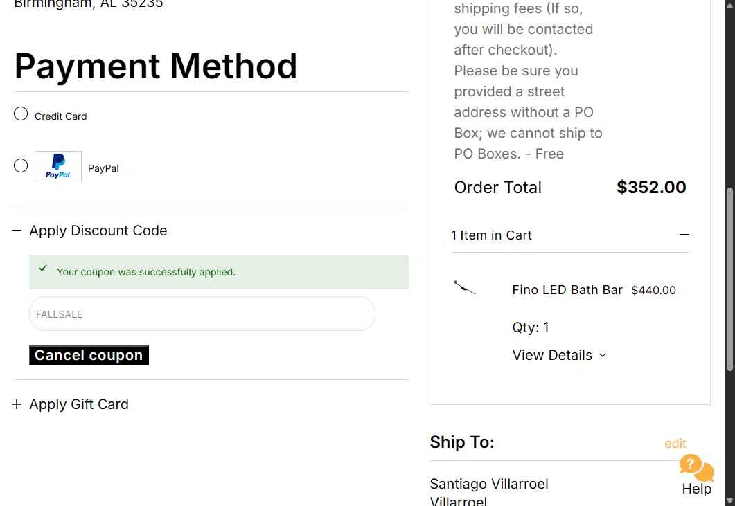 SONNEMAN checkout page showing SONNEMAN promo code box | Screenshot taken by SimplyCodes community member on Dec 31, 2025