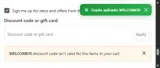 WELCOME10 coupon verification screenshot