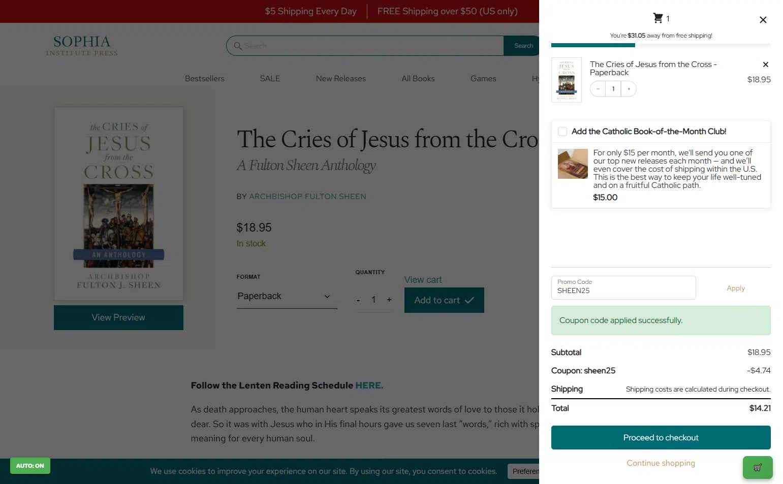 Sophia Institute Press checkout page showing Sophia Institute Press discount code box | Screenshot taken by SimplyCodes community member on Dec 2, 2025