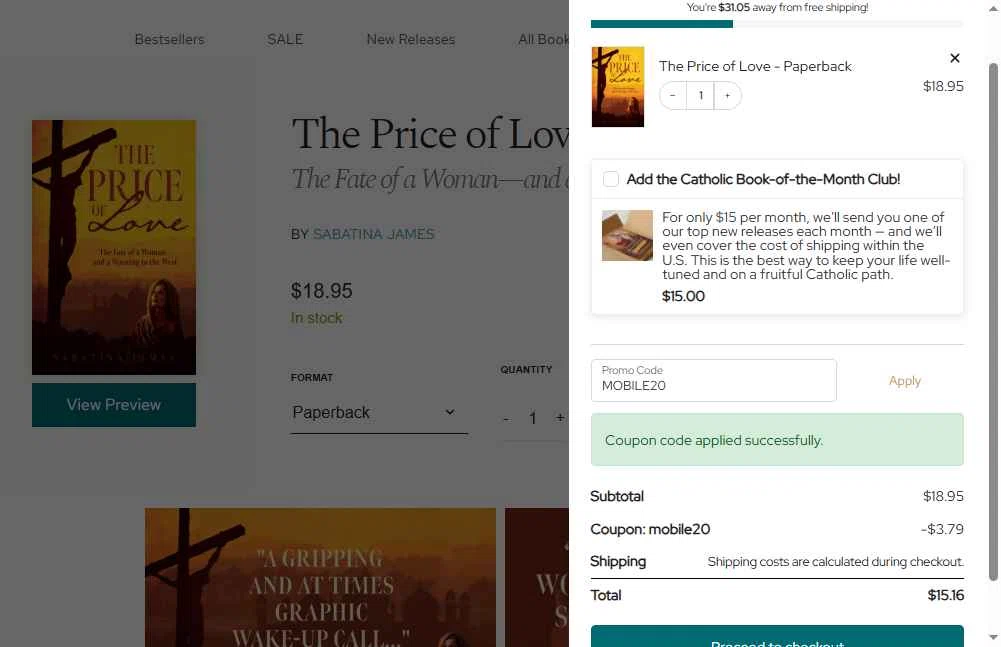 Sophia Institute Press checkout page showing Sophia Institute Press discount code box | Screenshot taken by SimplyCodes community member on Dec 12, 2025