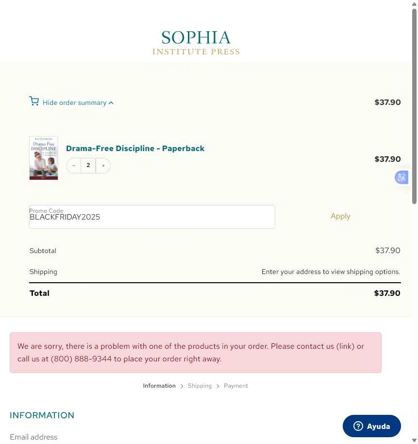 Sophia Institute Press checkout page showing Sophia Institute Press discount code box | Screenshot taken by SimplyCodes community member on Dec 14, 2025