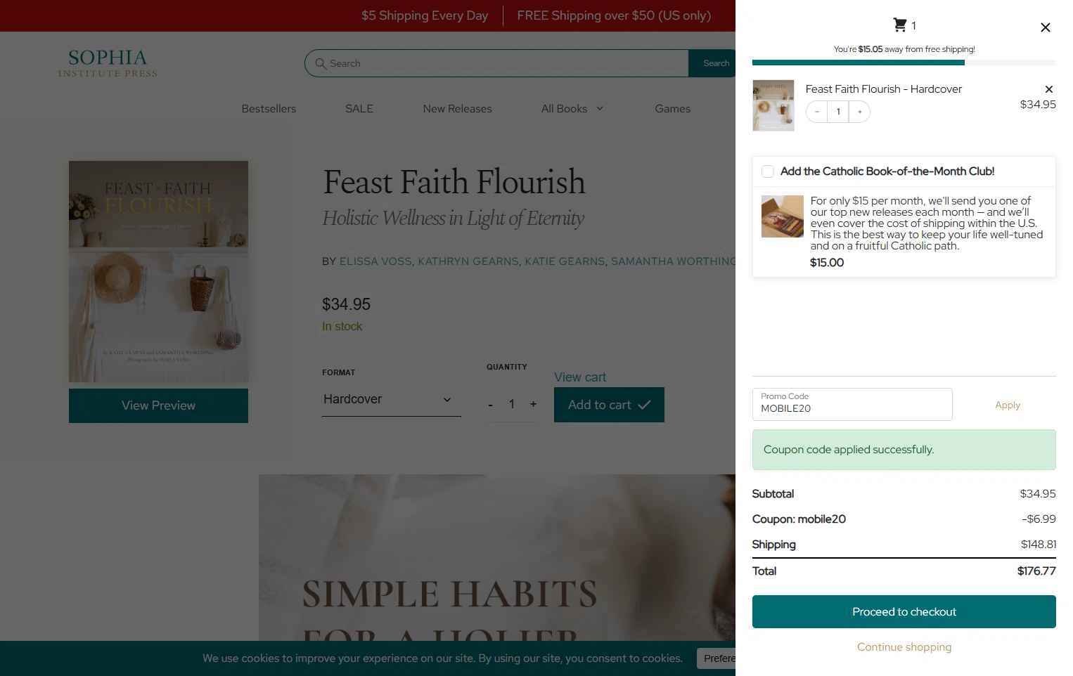 Sophia Institute Press checkout page showing Sophia Institute Press discount code box | Screenshot taken by SimplyCodes community member on Oct 15, 2025
