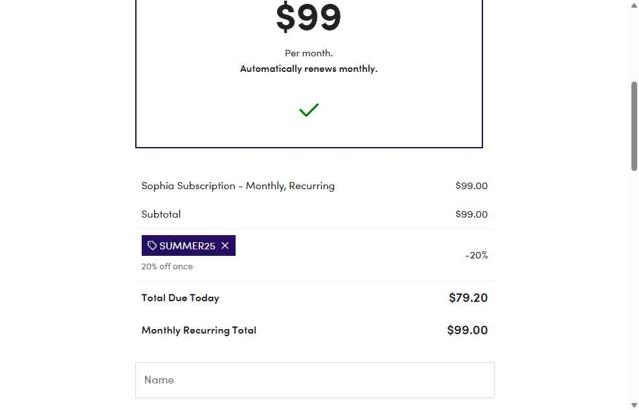 Sophia Learning checkout page showing Sophia Learning promo code box | Screenshot taken by SimplyCodes community member on Jul 12, 2025
