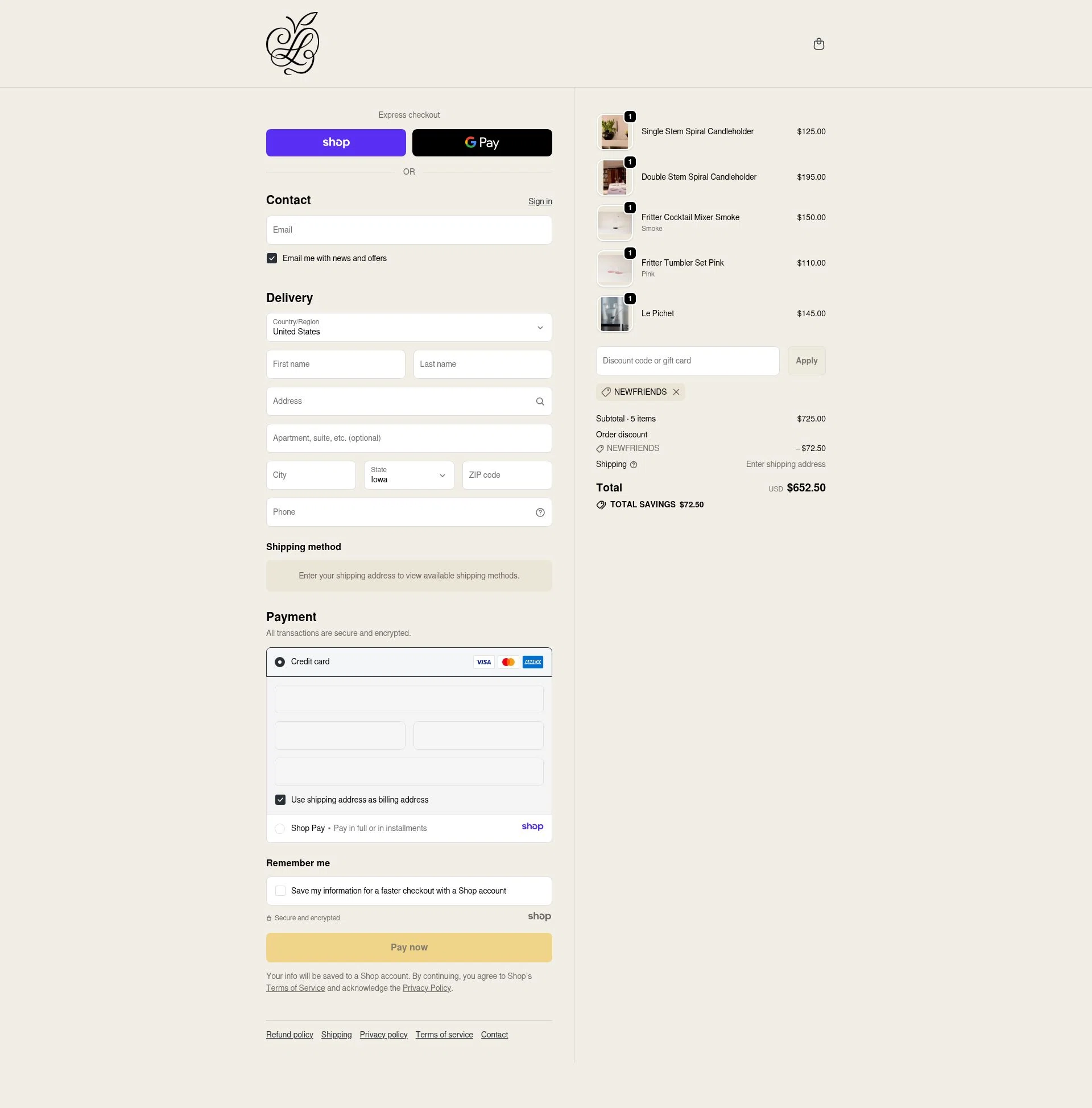 Sophie Lou Jacobsen checkout page showing Sophie Lou Jacobsen promo code box | Screenshot taken by SimplyCodes community member on Nov 25, 2025