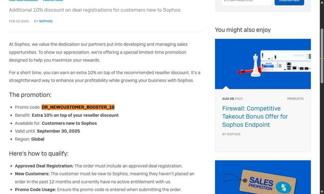 Sophos checkout page showing Sophos promo code box | Screenshot taken by SimplyCodes community member on Aug 11, 2025