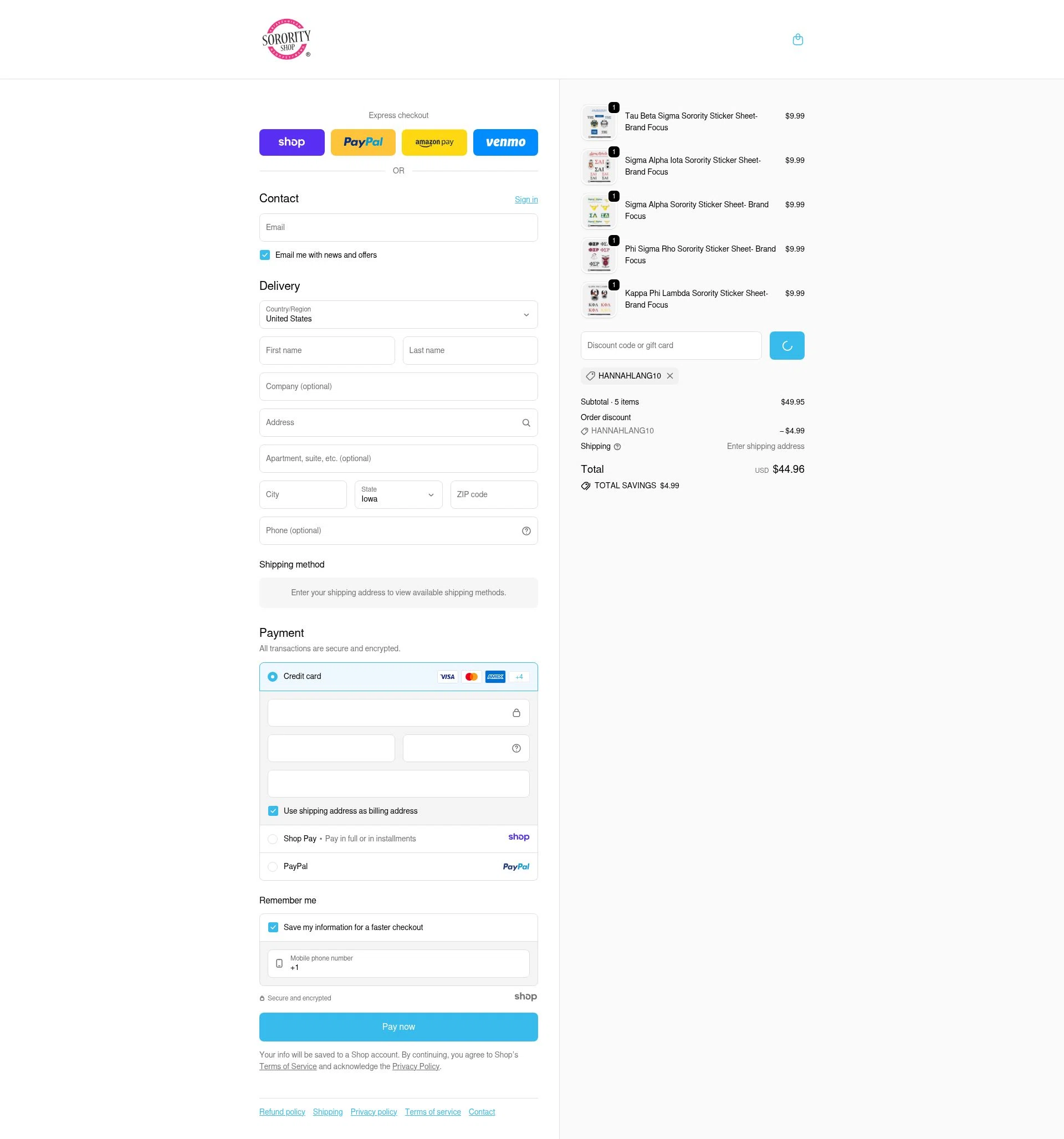 Sorority Shop checkout page showing Sorority Shop promo code box | Screenshot taken by SimplyCodes community member on Dec 23, 2025
