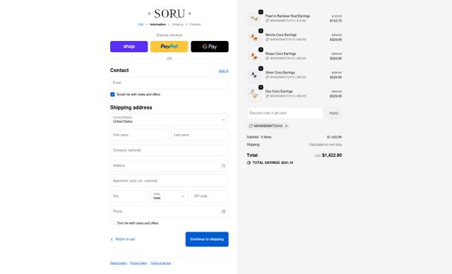 Soru Jewellery checkout page showing Soru Jewellery discount code box | Screenshot taken by SimplyCodes community member on Sep 30, 2025