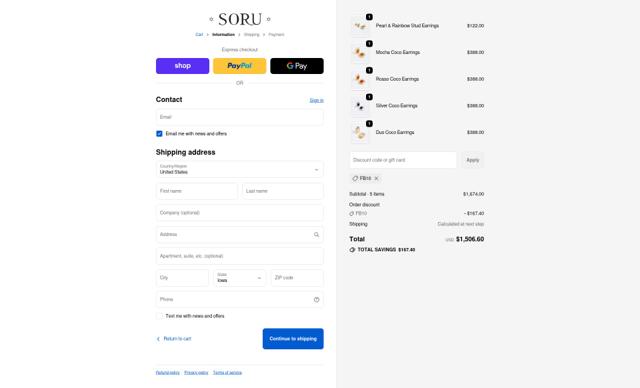 Soru Jewellery checkout page showing Soru Jewellery discount code box | Screenshot taken by SimplyCodes community member on Sep 30, 2025