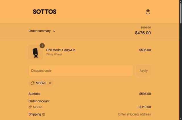 SOTTOS checkout page showing SOTTOS promo code box | Screenshot taken by SimplyCodes community member on Jul 22, 2025